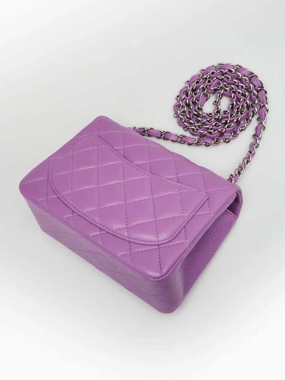 Chanel Purple Quilted Lambskin Leather Classic Square Mini Flap Bag - Picture 3 of 10